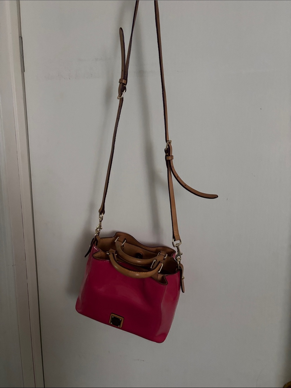 Dooney & Bourke Hot Pink Leather Crossbody with Tan Trim